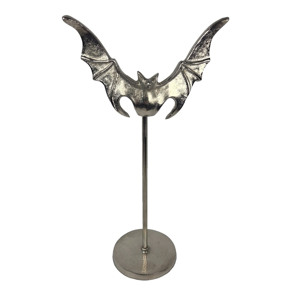 Silver Bat Taper Candle Holder 17.5 Inch Gothic Halloween Decor Metal